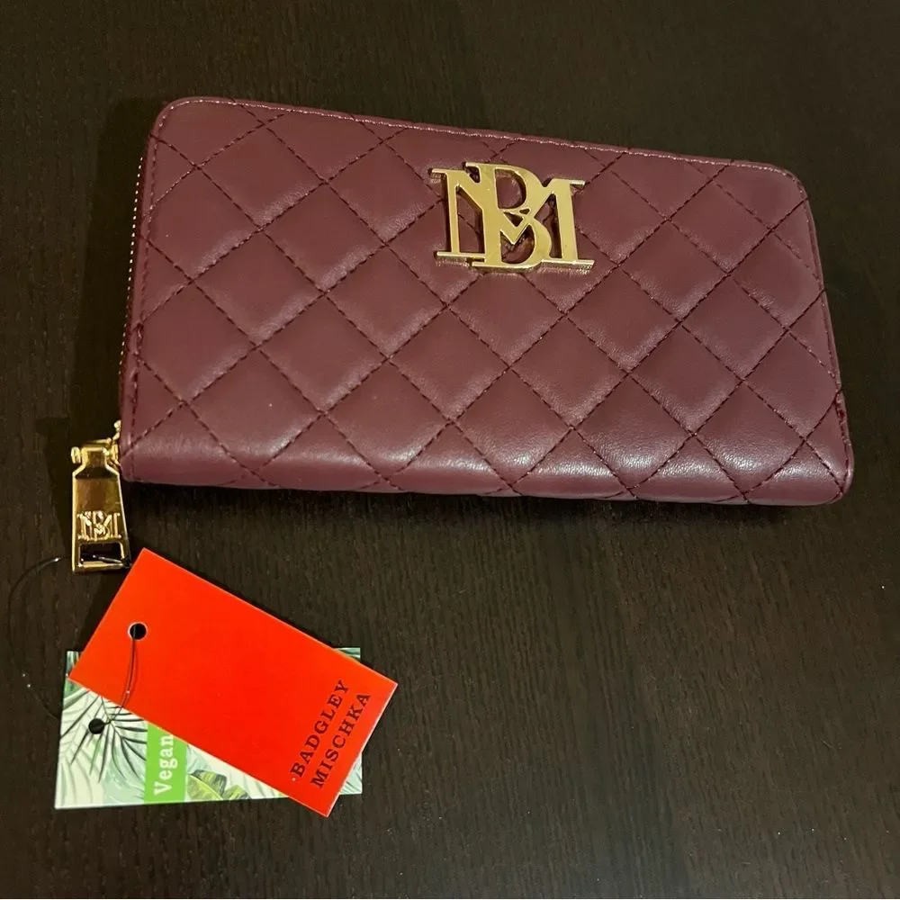 NWT Badgley Mischka Long Wallet Burgundy Zip-Around Brand New